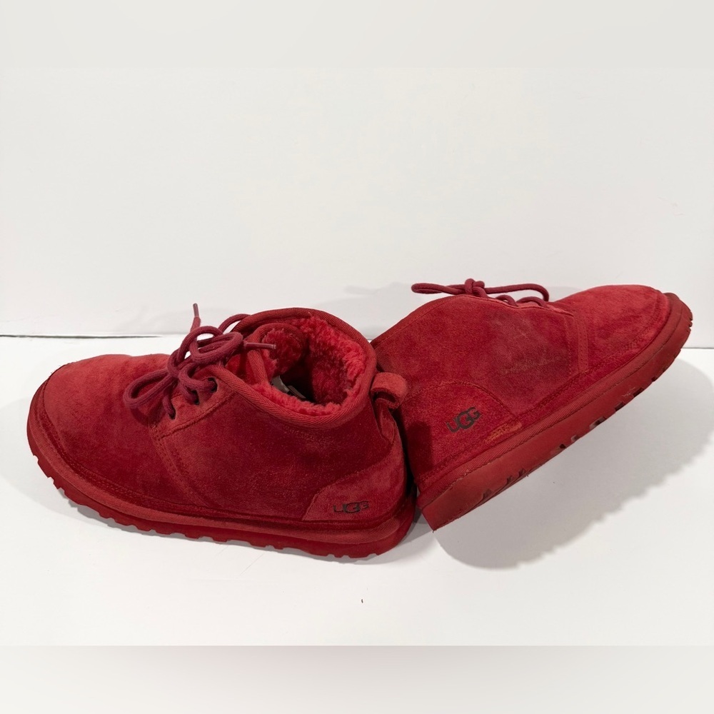 UGG Neumel Boots Red Suede Shearling Lined Chukka Men’s 8 Women’s 9.5 - Picture 12 of 16
